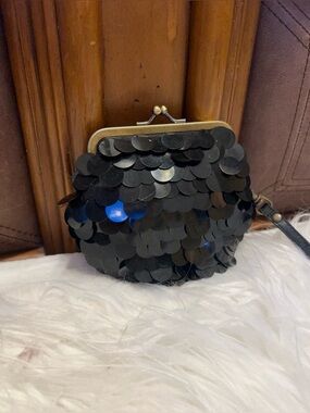 Vintage Black Sequined Kiss-Lock Evening Coin Purse